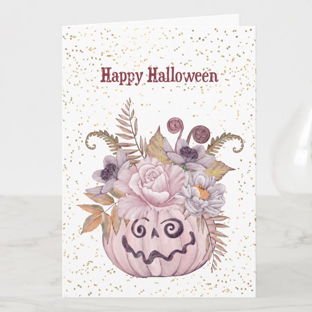 Halloween Pink Pumpkin Floral Karte (Von Creator hochgeladen)