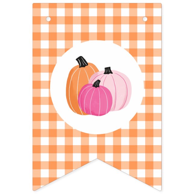 Halloween Pink Pumpkins Orange kariert Wimpelkette (Erste Fahne)
