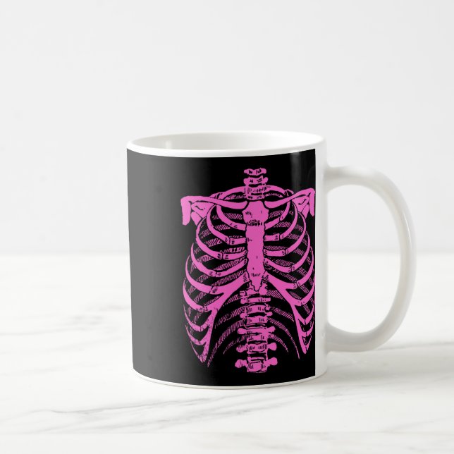 Halloween Pink Skeleton Rib Käfig Kaffeetasse (Rechts)