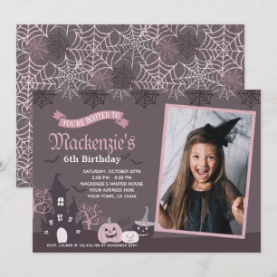 Halloween Pink und Schwarz Einladung mit Foto