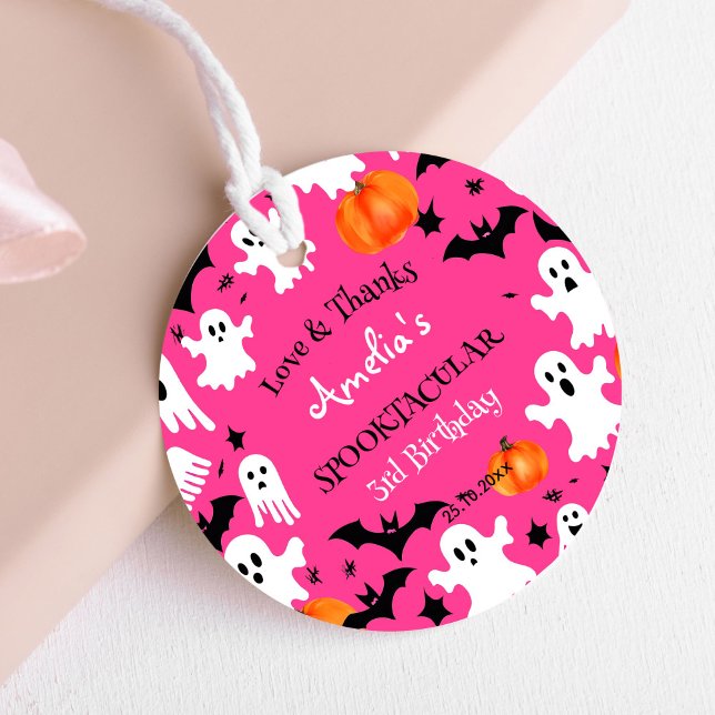 Halloween pinkfarbene Sporenparty Geschenkanhänger (Pink Halloween birthday party favor gift tags Halloween thank you gift tags cute ghosts bats pumpkin)