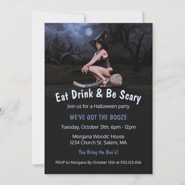 Halloween Pinup Girl im Mondlicht Einladung (Vorderseite)