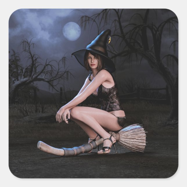 Halloween Pinup Girl im Mondlicht Quadratischer Aufkleber (Vorderseite)