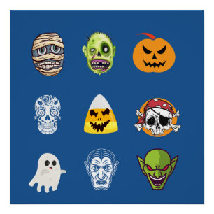 Halloween-Pirat-Skelett-Zombie-Mumie-lustige Gesic Poster