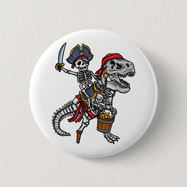 Halloween Pirate Dinosaur Skeleton Button (Vorderseite)