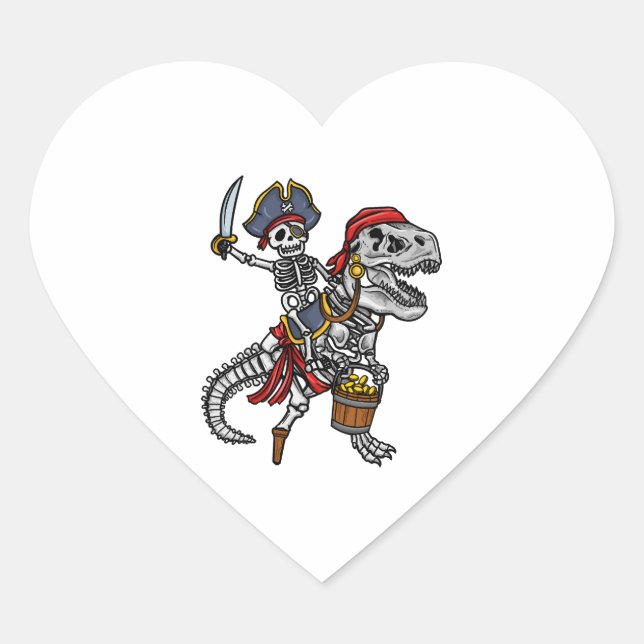 Halloween Pirate Dinosaur Skeleton Herz-Aufkleber (Vorderseite)
