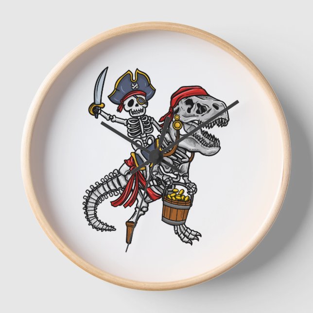 Halloween Pirate Dinosaur Skeleton Uhr (Vorderseite)