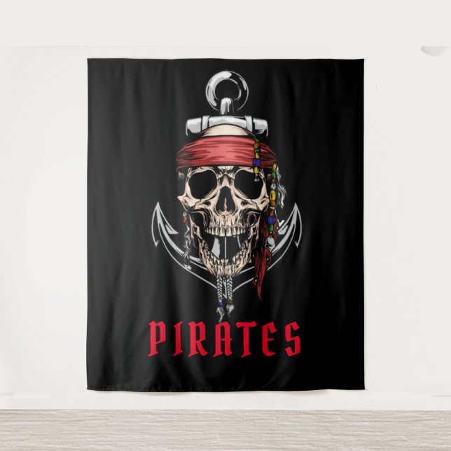 Halloween Pirate Skull Cross Bones Anker Wandteppich (Vorderseite)