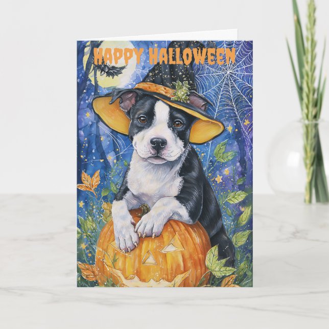 Halloween Pitbull Dog Feiertagskarte (Vorderseite)