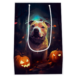 Halloween Pitbull mit Pumpkins Beängstigend Mittlere Geschenktüte