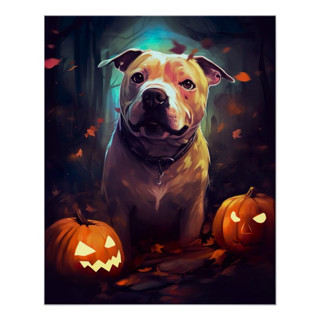 Halloween Pitbull mit Pumpkins Beängstigend Poster (Vorderseite)