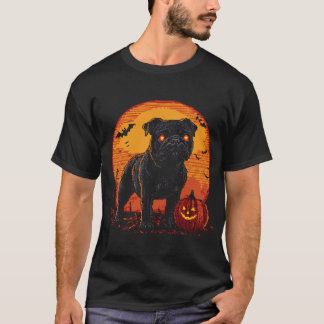 Halloween-Pixel-Art Schwarzer Hund mit leuchtend r T-Shirt