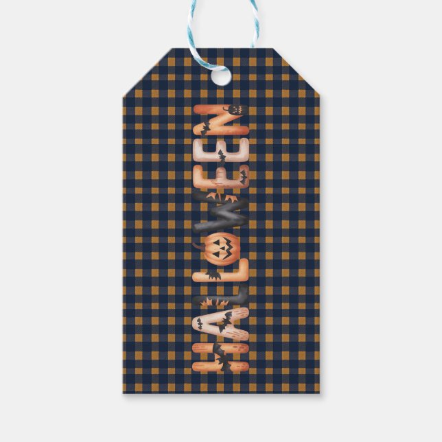 Halloween Plaid Pumpkin Geschenkanhänger (Vorderseite)