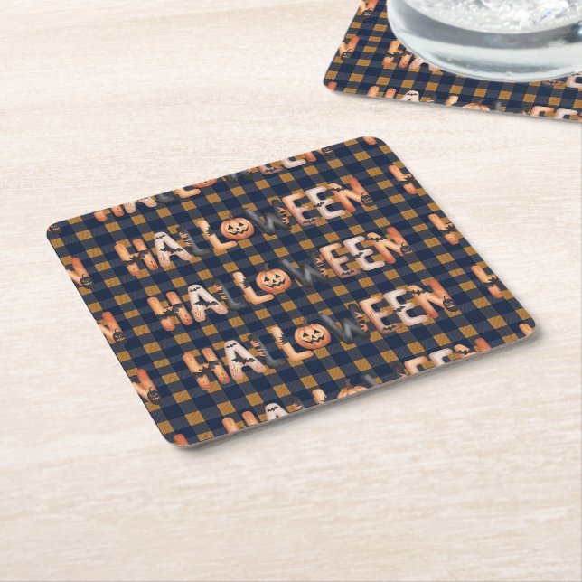 Halloween Plaid Pumpkin Rechteckiger Pappuntersetzer (angewinkelt)