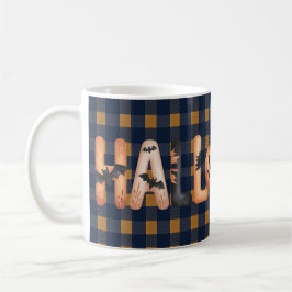 Halloween Plaid Pumpkin Typography Kaffeetasse