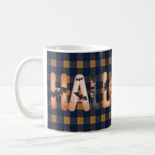 Halloween Plaid Pumpkin Typography Kaffeetasse (Links)