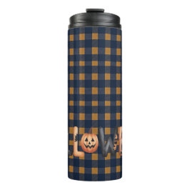 Halloween Plaid Pumpkin Typography Thermosbecher