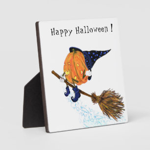 Halloween Plaque Witch Pumpkin Flying Broom Fotoplatte
