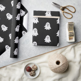 Halloween Playful White Ghost Black Festive  Geschenkpapier