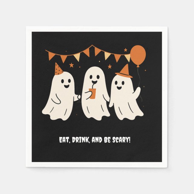 Halloween Playful White Ghost Black Festive  Serviette (Vorderseite)