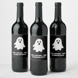 Halloween Playful White Ghost Black Festive  Weinetikett