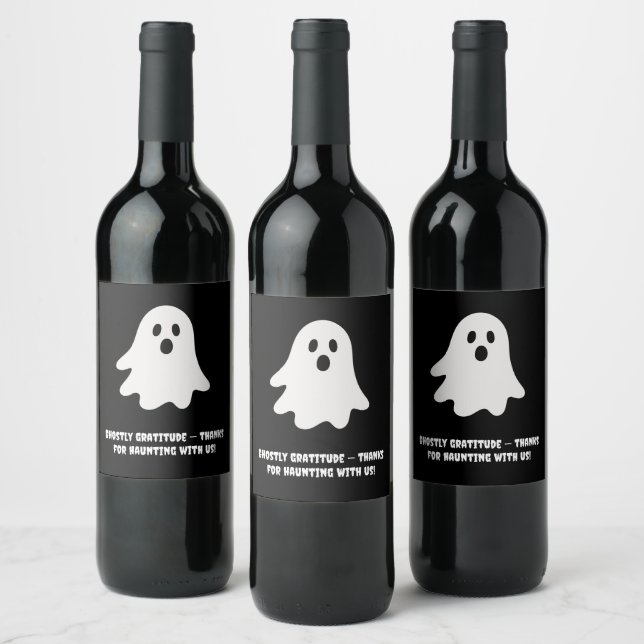 Halloween Playful White Ghost Black Festive  Weinetikett (Flaschen)