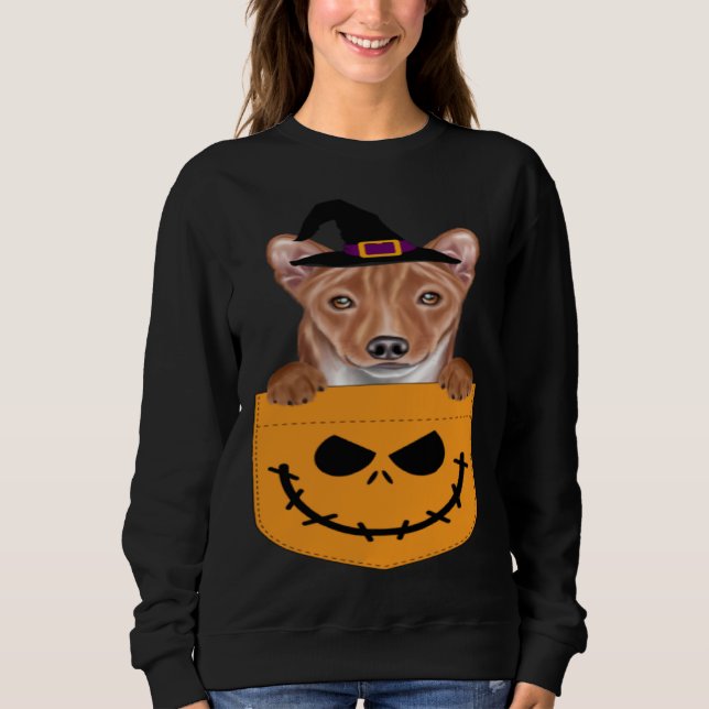 Halloween Pocket Basenji Scary Jack O Lantern Sweatshirt (Vorderseite)