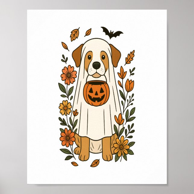 Halloween Poodle mit Herbst-Blume Poster (Vorne)