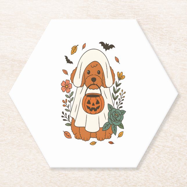 Halloween Poodle mit Herbst-Blume Untersetzer (Vorderseite)