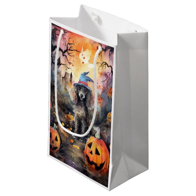 Halloween Poodle mit Pumpkins Beängstigend Kleine Geschenktüte (Vorderseite Schrägansicht)