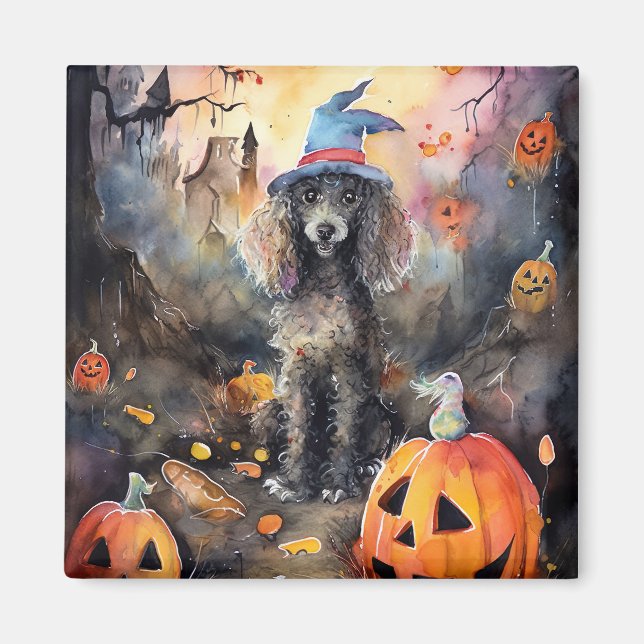 Halloween Poodle mit Pumpkins Beängstigend Magnet (Vorne)
