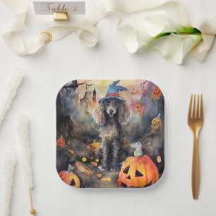 Halloween Poodle mit Pumpkins Beängstigend Pappteller