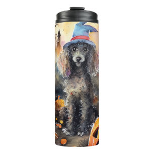 Halloween Poodle mit Pumpkins Beängstigend Thermosbecher