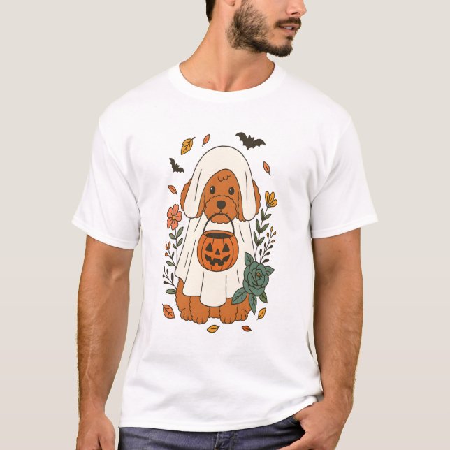 Halloween Poodle with Fall Flowers T-Shirt (Vorderseite)