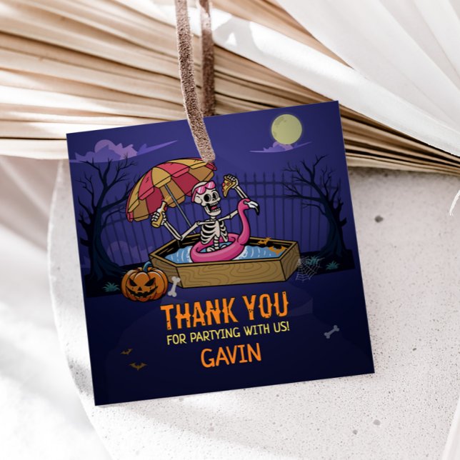 Halloween Pool Summerween Geburtstagsplatz Geschenkanhänger (Halloween Summerween Pool Birthday Square Favor Tags)