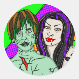 Halloween Pop Art zombie Vampire Runder Aufkleber