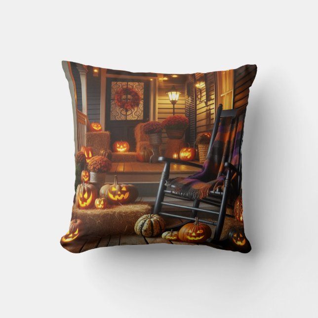 Halloween Porch & Black Rocker Kissen (Vorderseite)