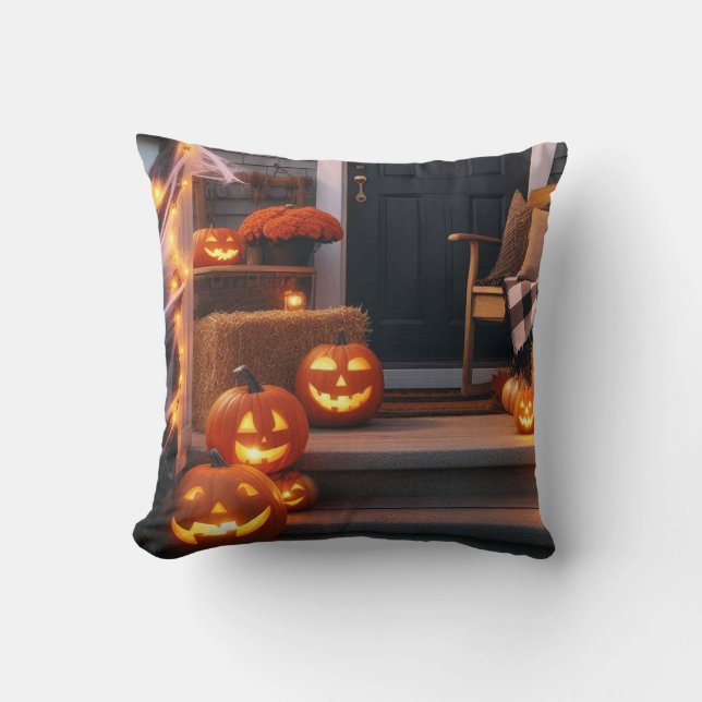 Halloween Porch & Carved Pumpkins Kissen (Vorderseite)