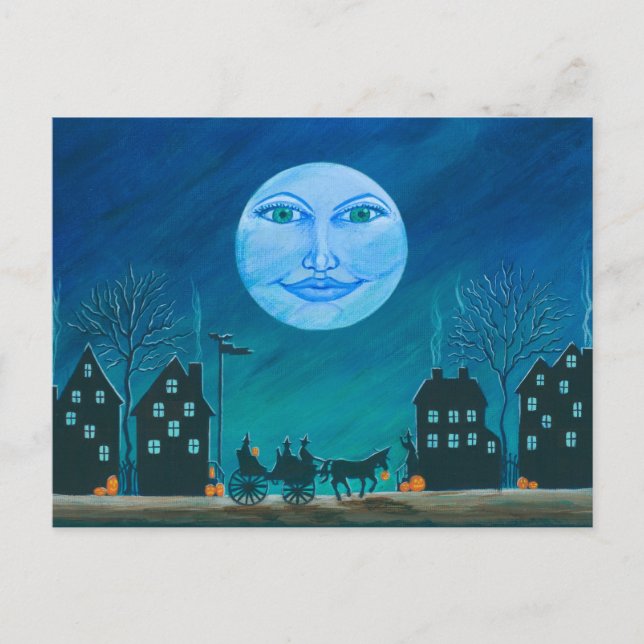 Halloween.postcard, Hexen, schwarz, Katze.Pferd Postkarte (Vorderseite)