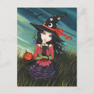 Halloween Postkarte Hexe schwarze Katze