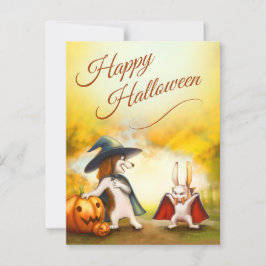 Halloween Postkarte mit niedlichen Tieren