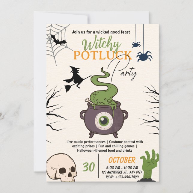 Halloween Potluck Party Einladung Card (Vorderseite)