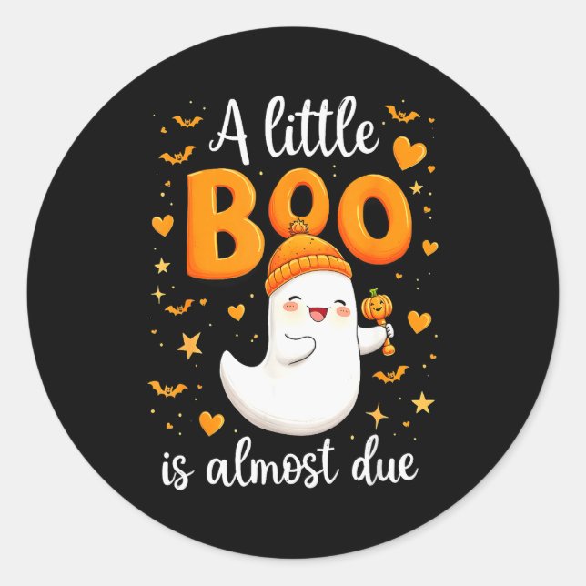 Halloween Pregnancy Announcement A Little Boo Is A Runder Aufkleber (Vorderseite)