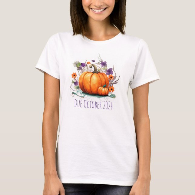 Halloween Pregnancy Announcement Pumpkin Fälligkei T-Shirt (Vorderseite)