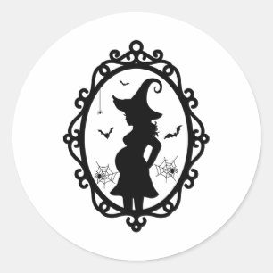Halloween Pregnant Hexe and Mirror Hexenkostüm Runder Aufkleber