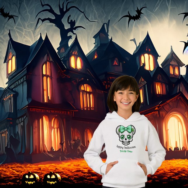 Halloween Pretty Skull Green Bow Personnaliser (Créateur téléchargé)