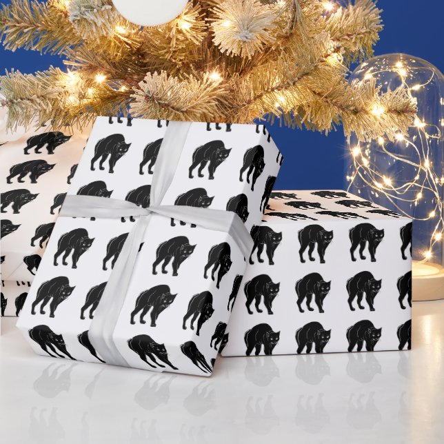 Halloween Prowling Black Cat Silhouette Zeichnend Geschenkpapier (Feiertage)