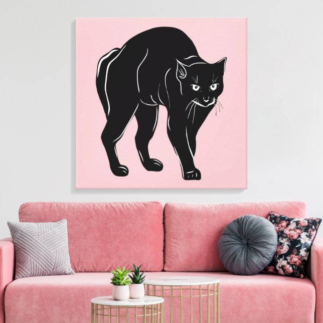 Halloween Prowling Black Cat Silhouette Zeichnend Leinwanddruck (Insitu (Wohnzimmer))