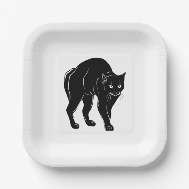 Halloween Prowling Black Cat Silhouette Zeichnend Pappteller (Vorderseite)