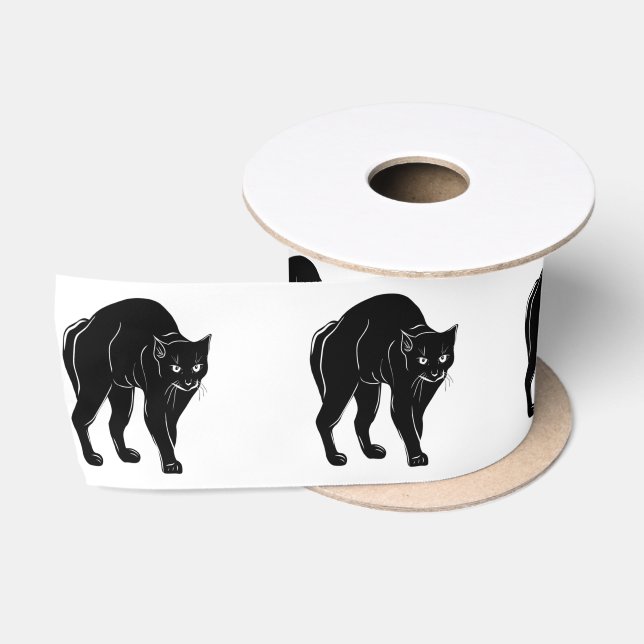 Halloween Prowling Black Cat Silhouette Zeichnend Satinband (Spule)